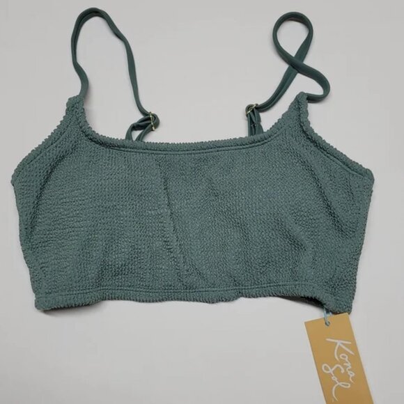 KONA SOL Textured Moss Green Square Neck Bikini Top - Picture 2 of 6